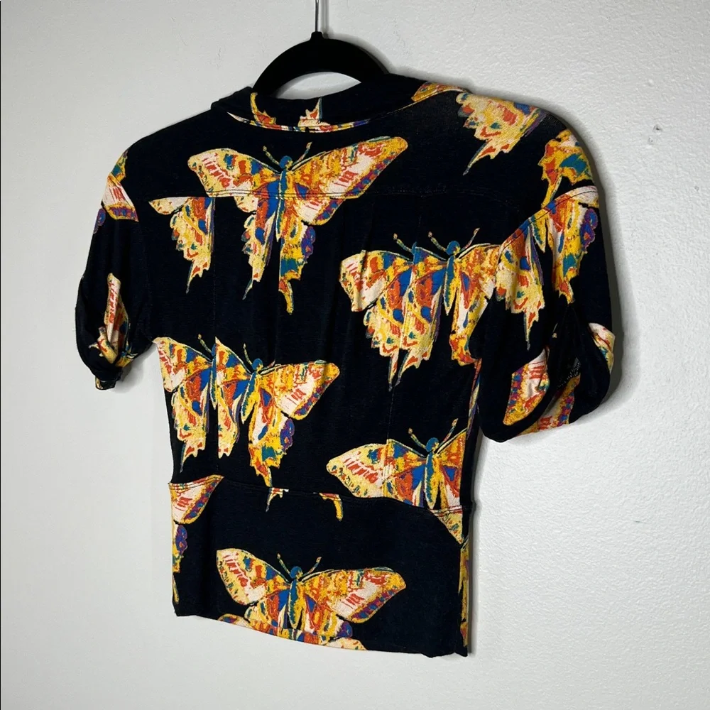 Free People Whimsical Butterfly Print Ready Set Sail Tie Front Crop Top size XS